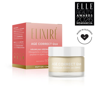Elixiré Age Correct Q10 krema za obraz z mikroenkapsuliranim koencimom Q10, peptidi in oljem riževih otrobov za vlaženje, čvrstost in mladosten sijaj kože, 50 ml